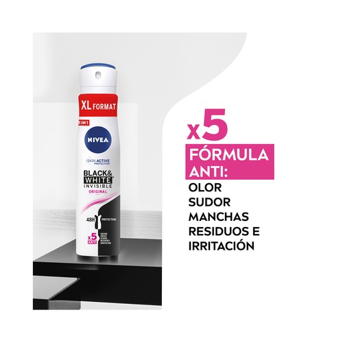 NIVEA Original black & white invisible Desodorante en spray para mujer con fórmula secado rápido 250 ml.