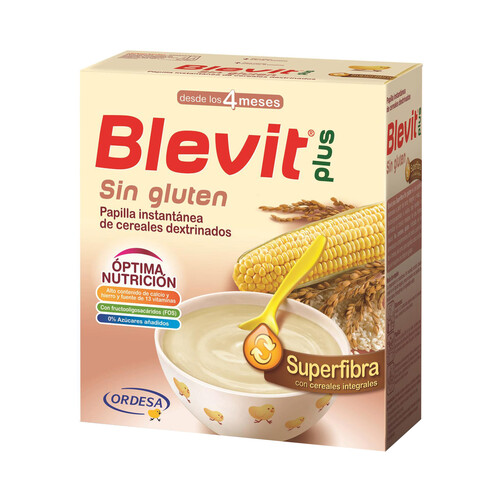 BLEMIL Papilla instantánea de 8 cereales dextrinados sin gluten, para bebés a partir de 4 meses BLEVIT Plus 600 g.