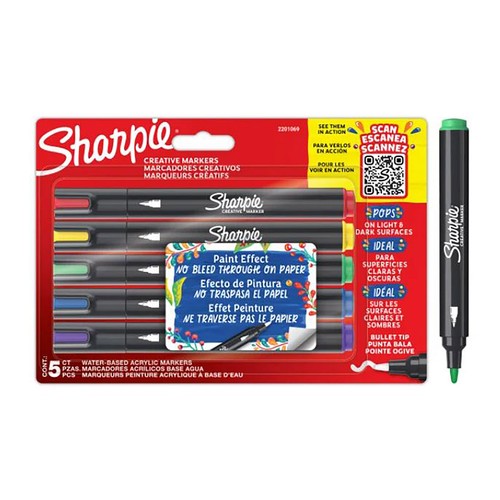 SHARPIE rotulador acrílico punta redonda de 5 unidades.