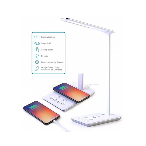 Lámpara escritorio led con carga inalámbrica y usb, FLUX´S.