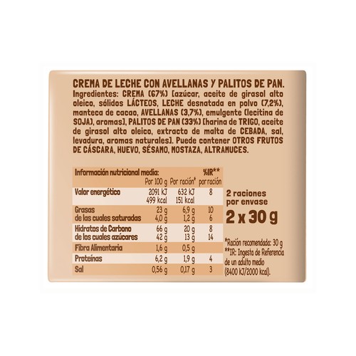 NOCILLA Crema de cacao con sticks 2 uds 60 g.