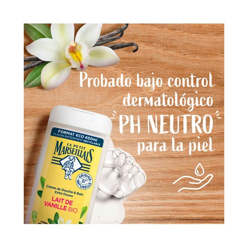 LE PETIT MARSEILIAIS Gel hidratante y nutritivo extra suave, con leche de vainilla bio, para pieles sensibles 650 ml.