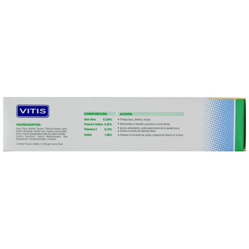 VITIS Pasta de dientes con aloe vera y flúor, especial para prevenir la caries VITIS 150 ml.