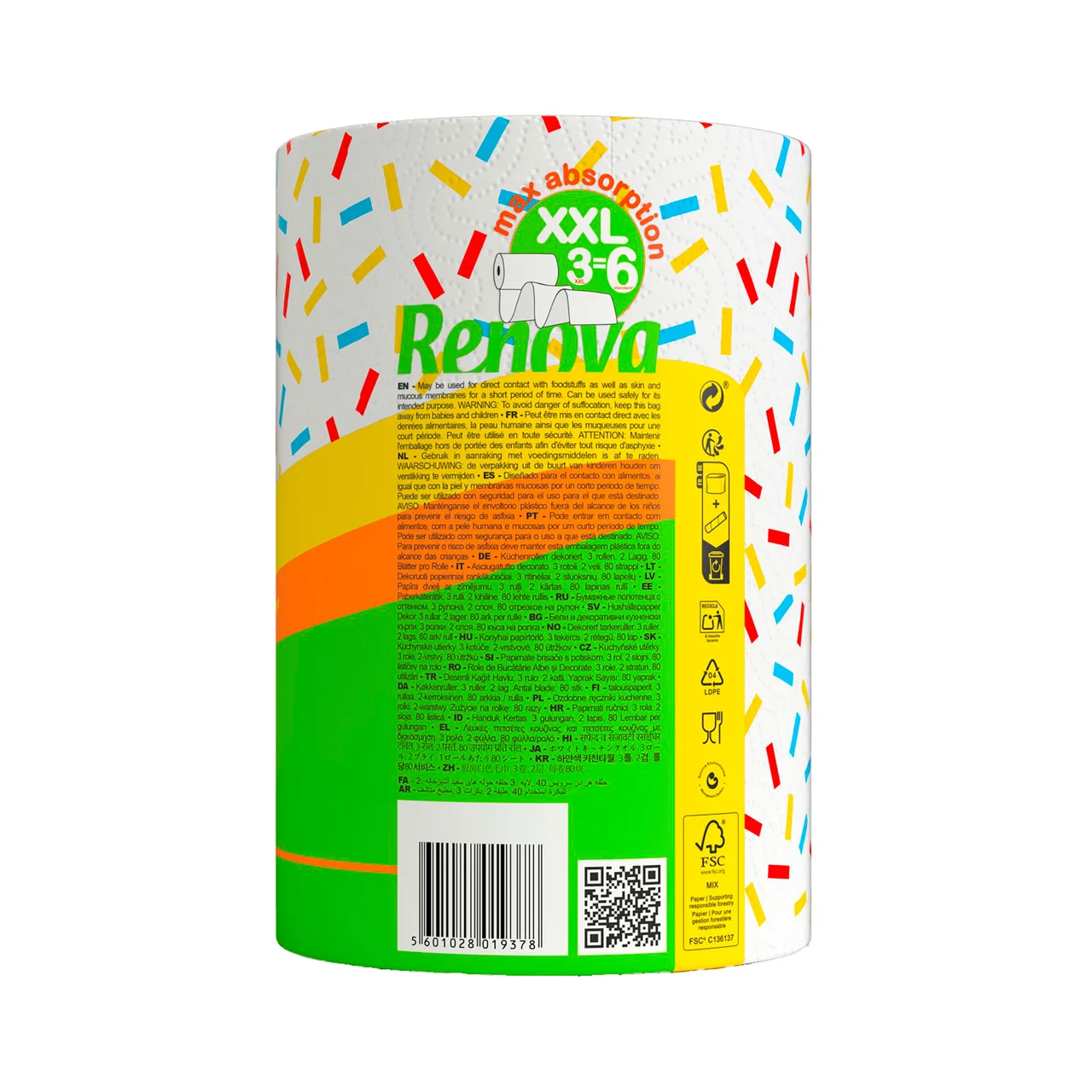 RENOVA Papel de cocina maxi absorption XXL 21,5 x 24 cm 3 uds.