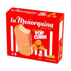 Imagen de LA MENORQUINA Sandwich de helado de nata con palomitas de maiz con caramelo 3 x 160 ml.