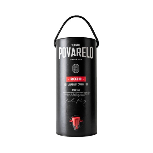 POVARELO Vermut rojo elaborado en Galicia botella bag in box 3 l.