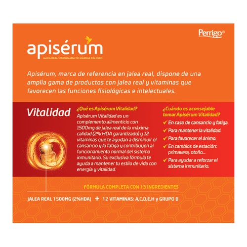 APISÉRUM Complemento alimenticio con jalea real vitaminada en cómodos viales APISÉRUM Vitalidad 18 uds.