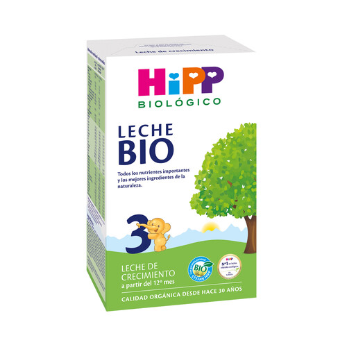 HIPP Biológico Leche (3) de crecimiento ecológica con Omega-3 (ALA) y calcio, a partir de 12 meses 500 g.