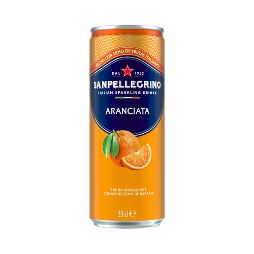 SANPELLEGRINO Agua con gas y zumo de naranja lata 33 cl.