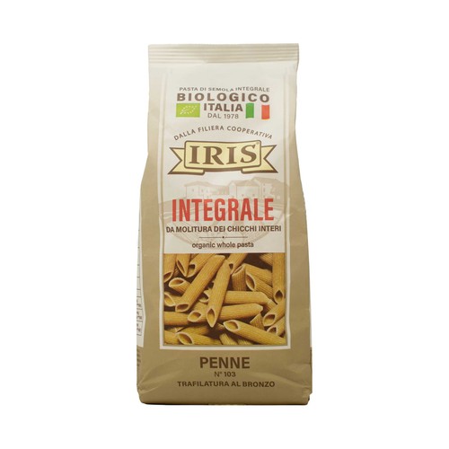 IRIS Macarrones (Penne) nº 103 de trigo integral ecológico, categoria bronce 500 g.