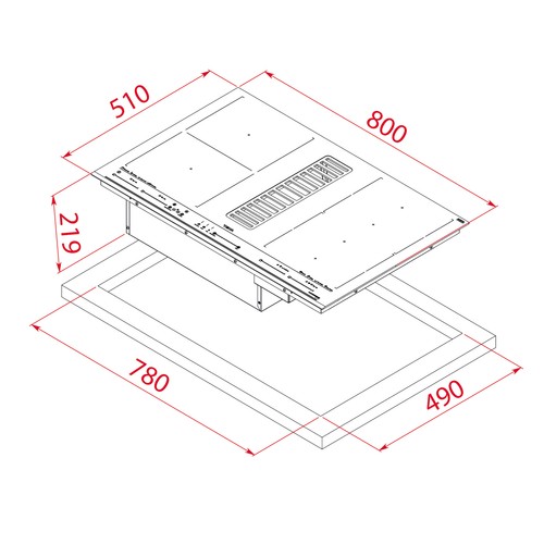 Placa inducción TEKA Mastersense Air Aff 87601 MST con extractor integrado, 4 zonas de cocción, potencia: 7200w, Zona flex, programable, 9 niveles de potencia por zona, A: 80cm.