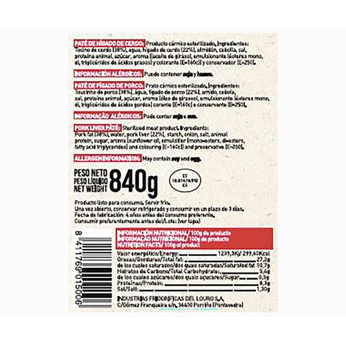 COREN Paté de hígado de cerdo con tapa 840g