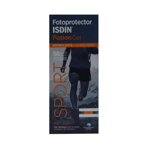 ISDIN Protector solar con textura gel, resistente al sudor y al agua con factor de protección 50+ (muy alta) ISDIN Fusión gel sport.