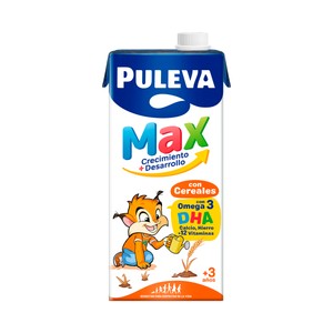 Imagen de PULEVA Max crecimiento + desarrollo Bebida láctea infantil, enriquecida con cereales, calcio, hierro, 12 vitamínas y Omega 3 1 l.