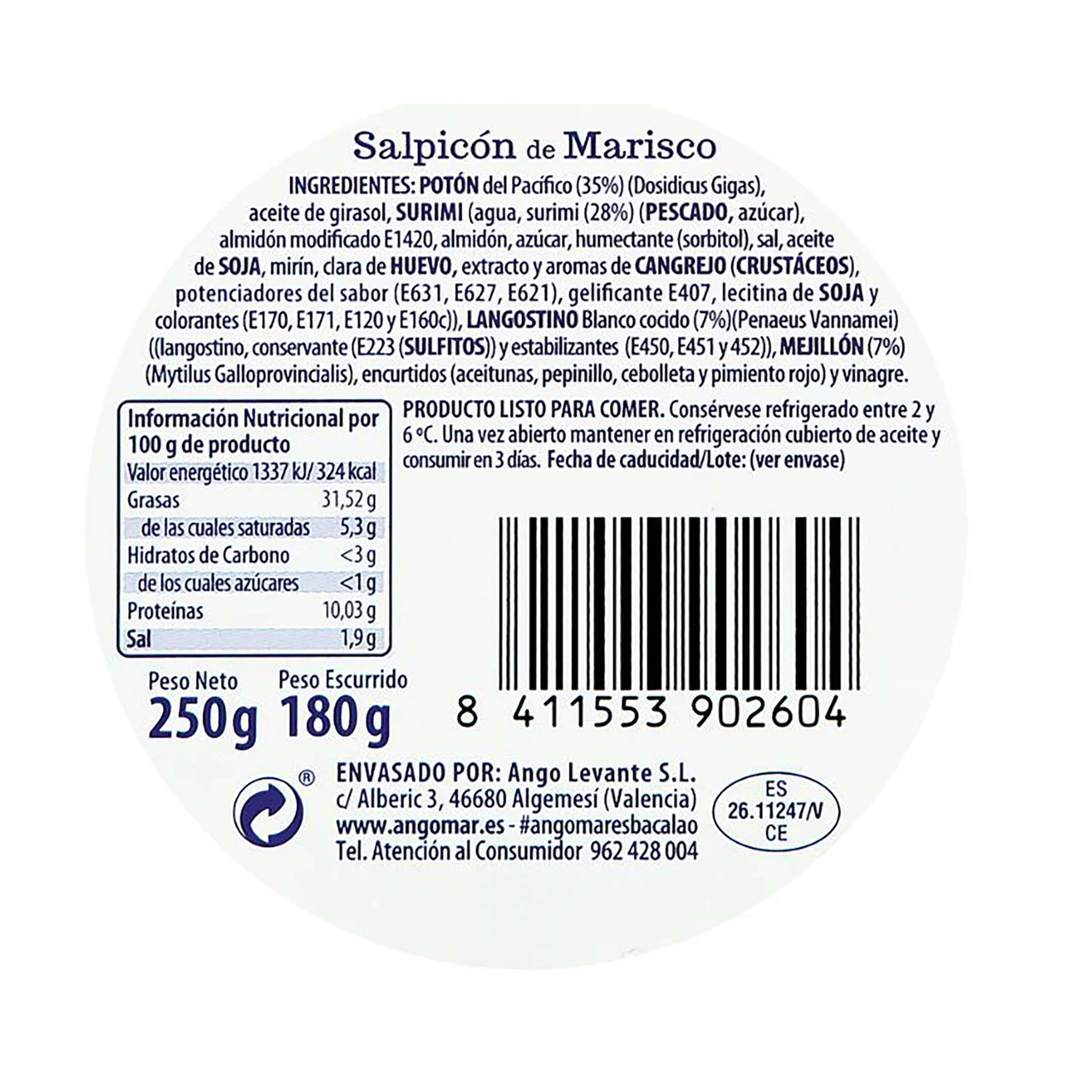 ANGOMAR Salpicón de marisco ANGOMAR 180 g.