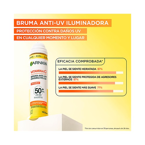 GARNIER Vitamina C Bruma facial acabado invisible con FPS 50+ (muy alto) 75 ml.