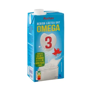 AUCHAN Preparado lácteo desnatado, enriquecido con Omega 3, calcio, ácido fólico y vitaminas A, D, E, B6 y B12 1 l. Producto Alcampo