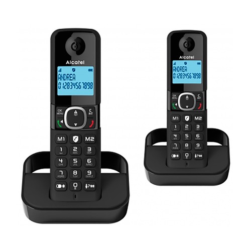 Teléfono inalámbrico dúo ALCATEL F860, pantalla retroiluminada, agenda para 100 contactos, bloqueo de llamadas.