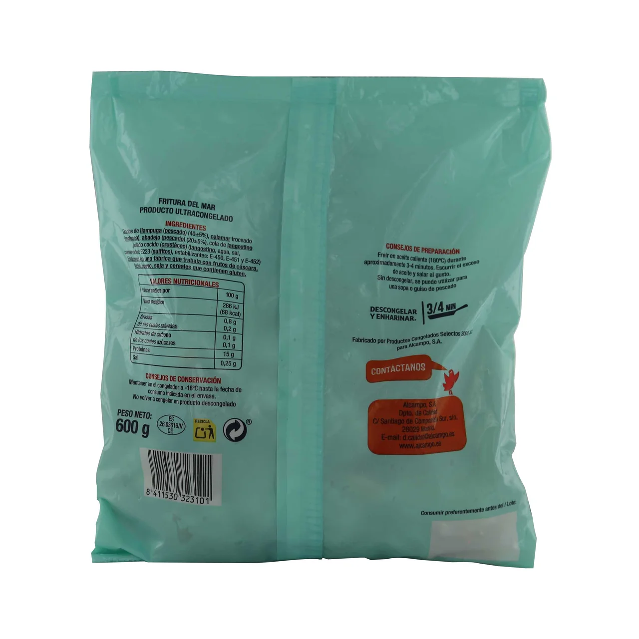 AUCHAN Selección de productos del mar de tamaño pequeño, perfectos para enharinar 600 g. Producto Alcampo