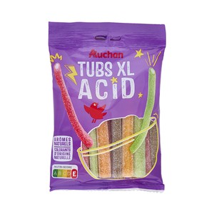 PRODUCTO ALCAMPO Gominolas con forma de tubos acidos de diferentes sabores 180 gr.