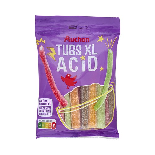 PRODUCTO ALCAMPO Gominolas con forma de tubos acidos de diferentes sabores 180 gr.
