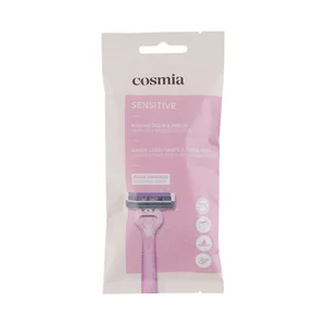 COSMIA Sensitive Cuchillas desechables con cabezal pivotante de 3 hojas, especial pieles sensibles 4 uds.