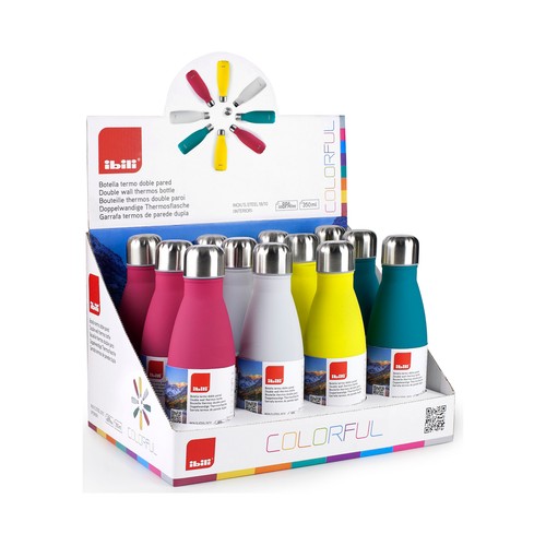 Botella termo de acero inoxidable con doble pared, 0,35 litros, colores surtidos, IBILI.