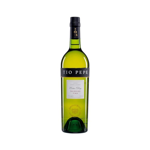 Vino fino extra seco con denominación de origen Jerez TIO PEPE botella de 75 cl.