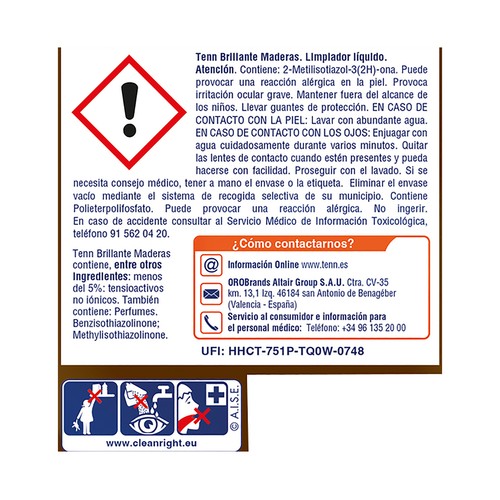 TENN Brillante Limpiahogar con bioalcohol para maderas 1250 ml.
