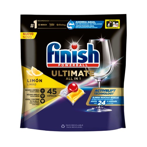 Detergente para lavavajillas máquina Quantum Ultimate FINISH QUANTUM ULTIMATE 45 uds. 580,5 g.