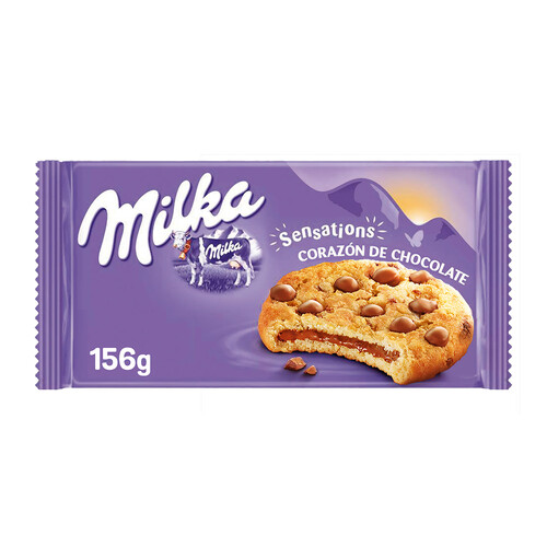 MILKA Sensations galleta con Pepitas de Chocolate y Relleno de Chocolate con Leche de los Alpes paquete 156 g.