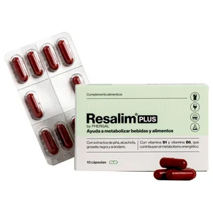 RESALIM Plus Complemento alimenticio que ayuda a metabolizar bebidas y alimentos 10 cápsulas.