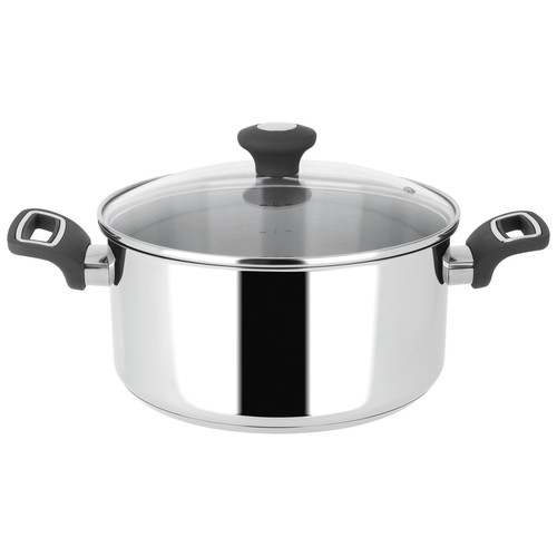 Cacerola de acero inoxidable con tapa de vidrio apta para inducción, 20cm. ACTUEL.
