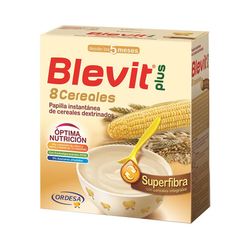 BLEVIT Papilla instantánea de 8 cereales dextrinados, para bebés a partir de 5 meses BLEVIT Plus 600 g.