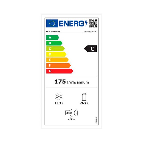 Frigorífico combi 203cm LG GBBSJ20DPY Blanco NO FROST, clasificación energética: D, H: 203cm, A: 59,7cm, F: 67,5cm, capacidad total: 375L.