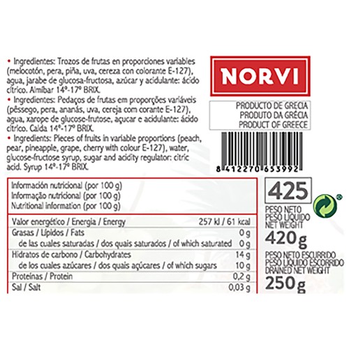 NORVI Coctel de frutas 240 g.