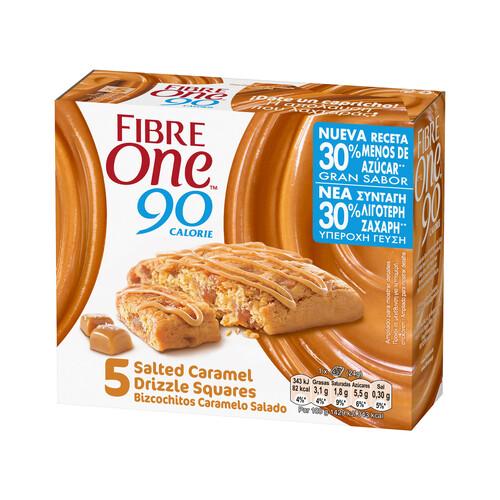 FIBRE ONE Barritas de bizcocho con trozos de toffe de caramelo salado FIBRE ONE 5 uds.120 g.