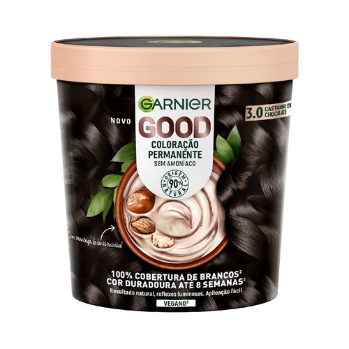 GARNIER Good Coloracion permanente sin amoniaco, tono 3.0 Castaño chocolate.