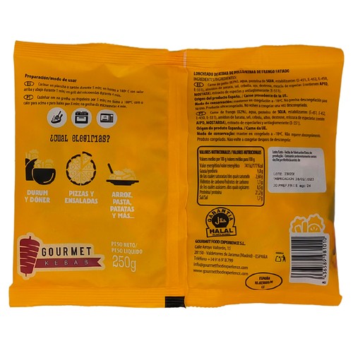 GOURMET FOOD Kebab de pollo loncheado 250 g.