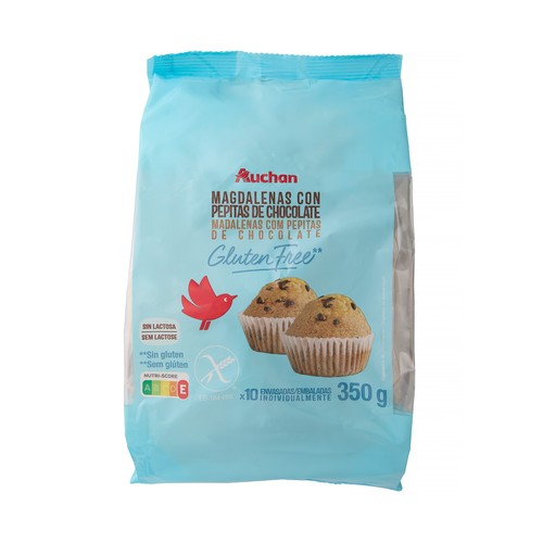 PRODUCTO ALCAMPO Magdalenas con pepitas de chocolate, sin gluten 350 g.