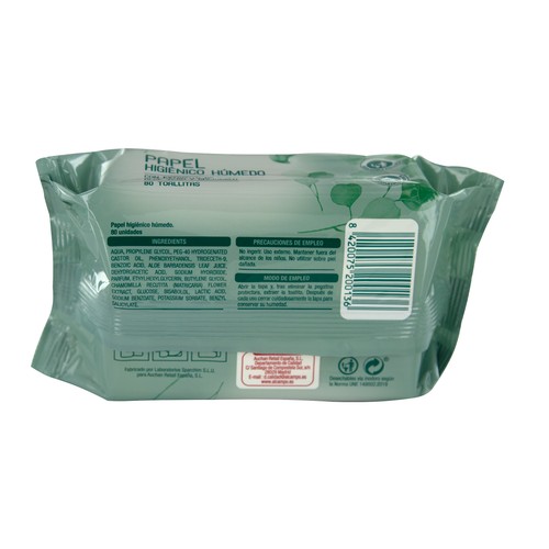 PRODUCTO ALCAMPO Papel higiénico húmedo con extracto de aloe vera y camomila 80 uds