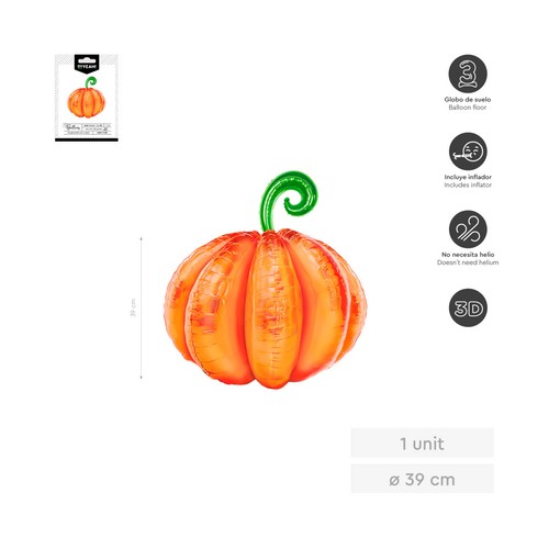 Globo foil 1 unidad, calabaza 3D 39x39cm. OH YEAH