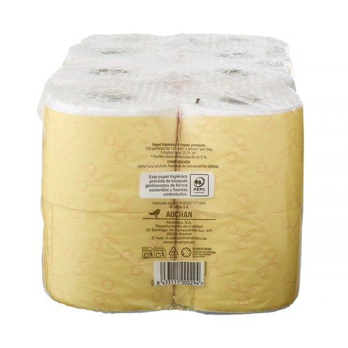 PRODUCTO ALCAMPO Papel higiénico premium 4 capas 16 rollos.