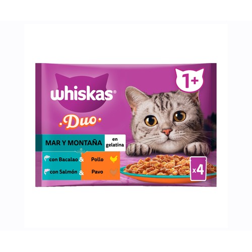 WHISKAS Alimento de gato bolsa húmeda surf & turf 4 x 85 gr.
