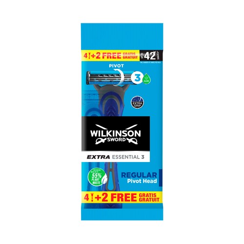 WILKINSON Extra essentials 3 Maquinilla de afeitar desechable con cabezal pivotante de 3 hojas 6 uds.