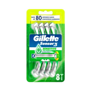 GILLETTE Sensor 3 sensitive Maquinilla de afeitar desechable con cabezal pivotante de 3 horas 8 uds.