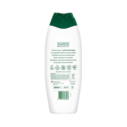 PALMOLIVE Natural balance Gel de baño o ducha textura crema, con leche nutritiva y extracto de coco 600 ml.