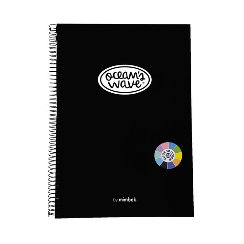 Cuaderno tamaño A4, 150 hojas de 5 x 5, 90 gr, color negro, OCEAN"S WAVE.