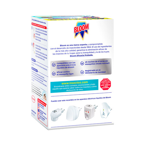BLOOM Insecticida eléctrico líquido para mosquitos común y tigre BLOOM 1 ud.