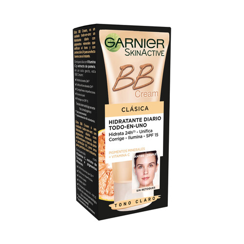 GARNIER Crema clásica para pieles normales, con SPF 15, vitamina C y tono claro GARNIER Skin Active BB cream 50 ml.